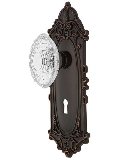 Victorian Mortise-Lock Set Matching Crystal-Glass Knobs in Timeless Bronze.